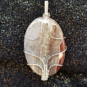 Crazy Lace Agate wire Wrapped Pendant Necklace